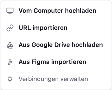 Das Anhang-Menü im Chat, mit den verfügbaren Quellen: der Computer, eine Webadresse, Google Drive und Figma.