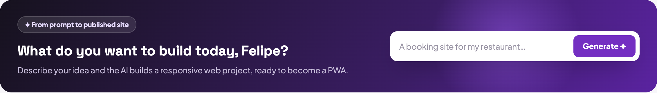 The My projects panel: at the top, the text box asking what you want to build, and below it the grid of the projects already in the account.