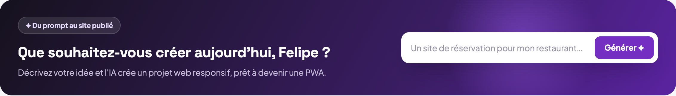 Le panneau Mes projets : en haut, le champ qui demande ce que vous voulez construire, et en dessous la grille des projets déjà présents dans le compte.